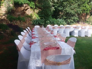 Tables and chairs hire. Linen, cutlery, crockery and glassware hire. Full decor set up. Marquee tent
