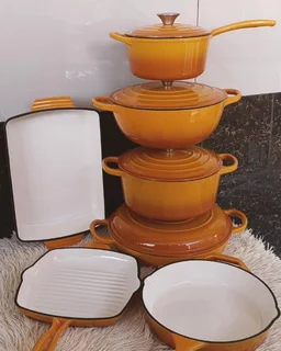 4 Piece Cast Iron Cookware Pots Non-Stick ( Orange )