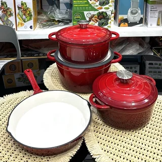 7 Piece Cast Iron Cookware Pots Non-Stick ( Red )
