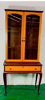 Antique Solid Queen Anne Style - Rare Yellowwood and Imbuia Display Cabinet 2.15m height