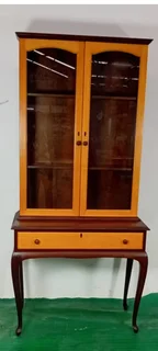 Antique Solid Queen Anne Style - Rare Yellowwood and Imbuia Display Cabinet 2.15m height