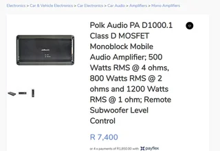Polk Audio PA D1000.1 monoblock amplifier (Class D)