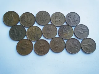 Old coins, South Africa 1cent, 2cent, 5cent, 10cent, 20cent