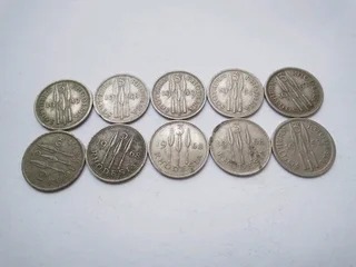 Rhodesia 3d Coins, 1947, 1948, 1949, 1951, 1952(2), 1968(6)