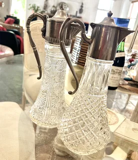 Antique silver plated cut glass jugs/ decanters (pair)