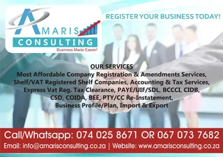 2016 TO 2025 SHELF COMPANIES READY TO TRADE, COMPLIANT WITH SARS AND CIPC. AFFORDABLE!!