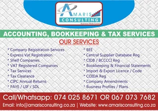 Accounting And Tax Services, Shelf Companies Ready To Trade, Compliant With Sars And Cipc