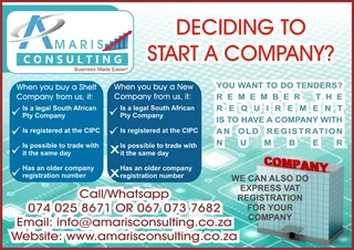 ACCOUNTING AND TAX SERVICES, SHELF COMPANIES READY TO TRADE, COMPLIANT WITH SARS AND CIPC