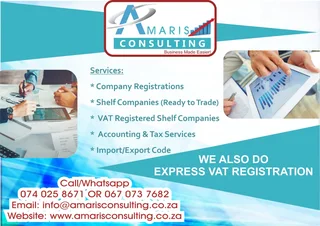 ACCOUNTING AND TAX SERVICES, SHELF COMPANIES READY TO TRADE, COMPLIANT WITH SARS AND CIPC