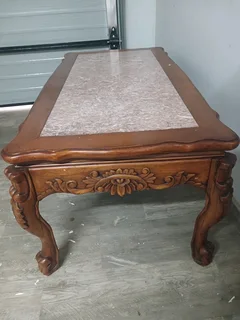 Luxury Hand-Carved Marble & Solid Wood Coffee Table (Large)