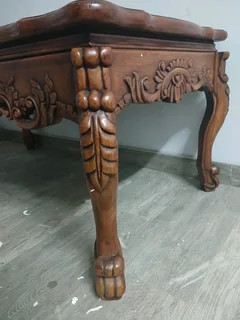 Luxury Hand-Carved Marble &amp; Solid Wood Coffee Table (Large)