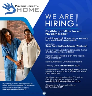 Flexible part time Weekend locum physiotherapist CPT SS - Physiotherapy at Home