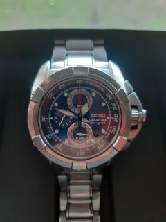 Seiko Velatura Mens Blue Stainless Steel Chronograph watch