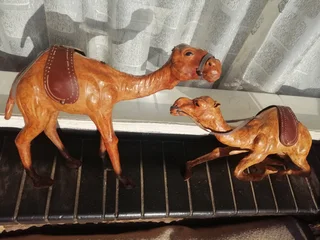 Vintage Leather Bound Handcrafted Middle Eastern Camel Set