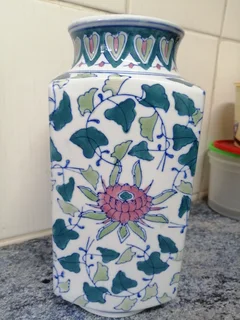 Antique Chinese  Porcelain Vase Floral Design In Pink And Greens