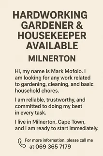 Marko Mofolo looking for job as gardener or House keeper