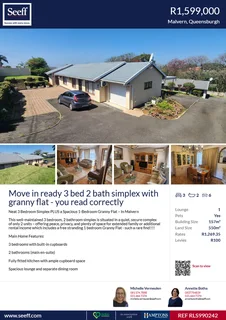 3 Bedroom, 2 bathroom Simplex with a granny flat selling for R1 599 000 in the heart of Malvern