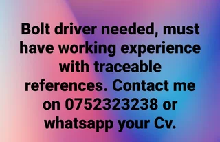 Bolt driver with experience needed