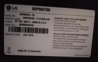 LG MASSIVE 60&#34; Full HD; PLASMA SMART, 3DTV