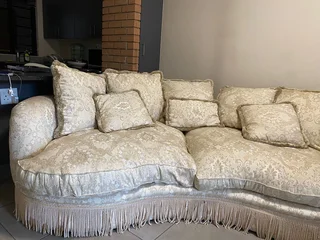Luxury Cream Brocade 5-Seater Sofa