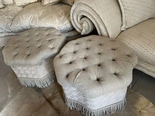 Luxury Custom-Made Bullion Fringe Ottomans(Pair)