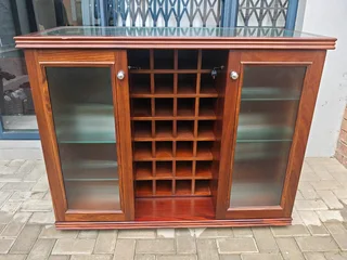 Genuine Wood Wine Rack Cupboard with Glass Top