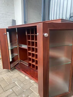 Genuine Wood Wine Rack Cupboard with Glass Top