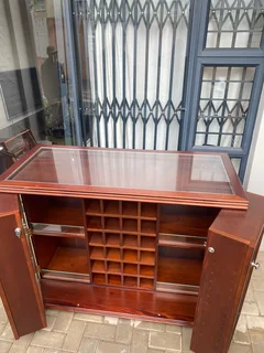 Genuine Wood Wine Rack Cupboard with Glass Top