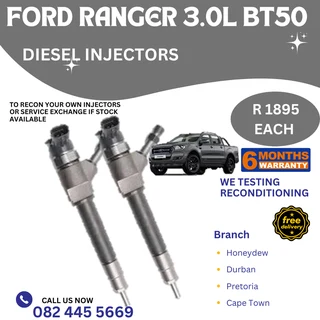 Ford Ranger 3.0L BT50 Diesel Injectors for sale on service exchange or to recon