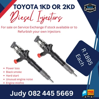 Toyota 1KD or 2KD Diesel Injectors for sale on service exchange or to recon