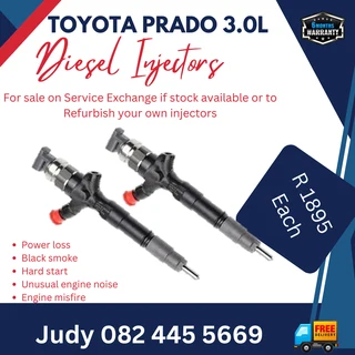 Toyota Prado 3.0L Diesel Injectors for sale on service exchange or to recon