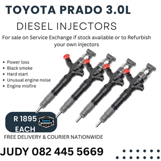 Toyota Prado 3.0L Diesel Injectors for sale on service exchange or to recon