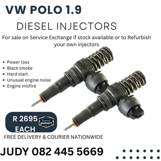 VW Polo 1.9 Diesel Injectors for sale on service exchange or to recon