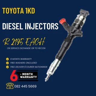 Toyota 1KD Diesel injectors for sale on service exchange or to recon