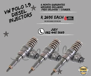 VW Polo 1.9 Diesel Injectors for sale on service exchange with a 6-month warranty