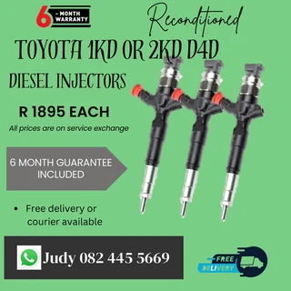 Toyota 1KD or 2KD D4D Diesel Injectors for sale on service exchange or to recon