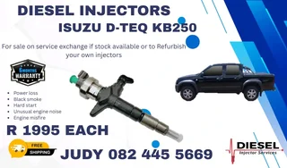 Isuzu D-TEQ KB250 Diesel Injector for sale on service exchange or to recon
