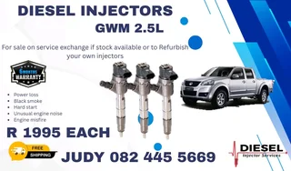 GWM 2.5L Diesel injectors for sale on service exchange or to recon