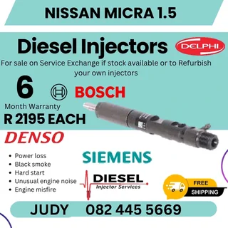 Nissan Micra 1.5 Diesel Injector for sale on service exchange or to recon