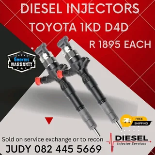 Toyota 1KD D4D Diesel injectors for sale on service exchange or to recon