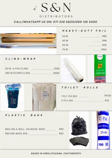 Household Essentials:Heavy Duty Aluminum Foil~Cling Wrap~Toilet Rolls~ Refuse Bags~Bags-on-a-roll