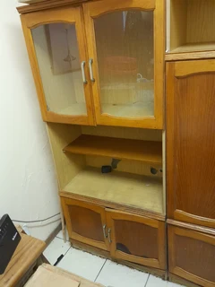 3x Upright brown cupboard