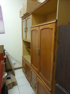 3x Upright brown cupboard