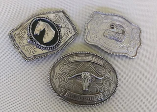 Belt buckle metal cowboy cowgirl cattle horse eagle signage