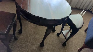 Tambotie solid hardwood table 4 chairs seats stools ball claw 1940s