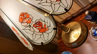 Vintage lamp glass panels desk light electric 3 bulbs