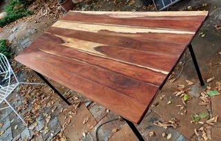 Vintage kiaat teak solid wood table and 6 chairs kitchen 1970 antique