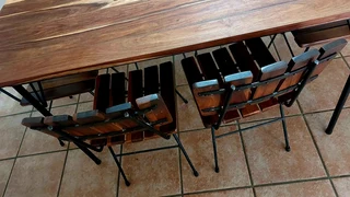 Vintage kiaat teak solid wood table and 6 chairs kitchen 1970 antique