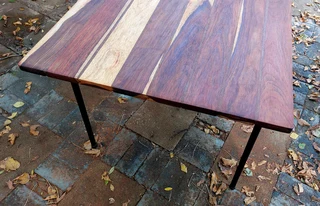 Vintage kiaat teak solid wood table and 6 chairs kitchen 1970 antique