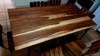 Vintage kiaat teak solid wood table and 6 chairs kitchen 1970 antique